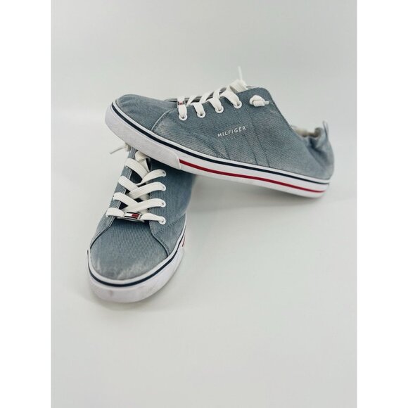 Tommy Hilfiger Womens Active Canvas Tennis Shoes Blue White Flag Preppy 10 M - Picture 1 of 14